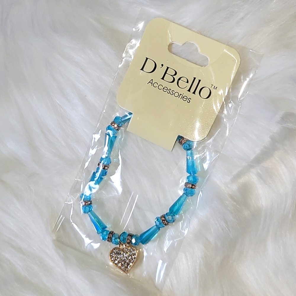💥3/$14 Ocean Blue Beading gold Heart Charm 💛